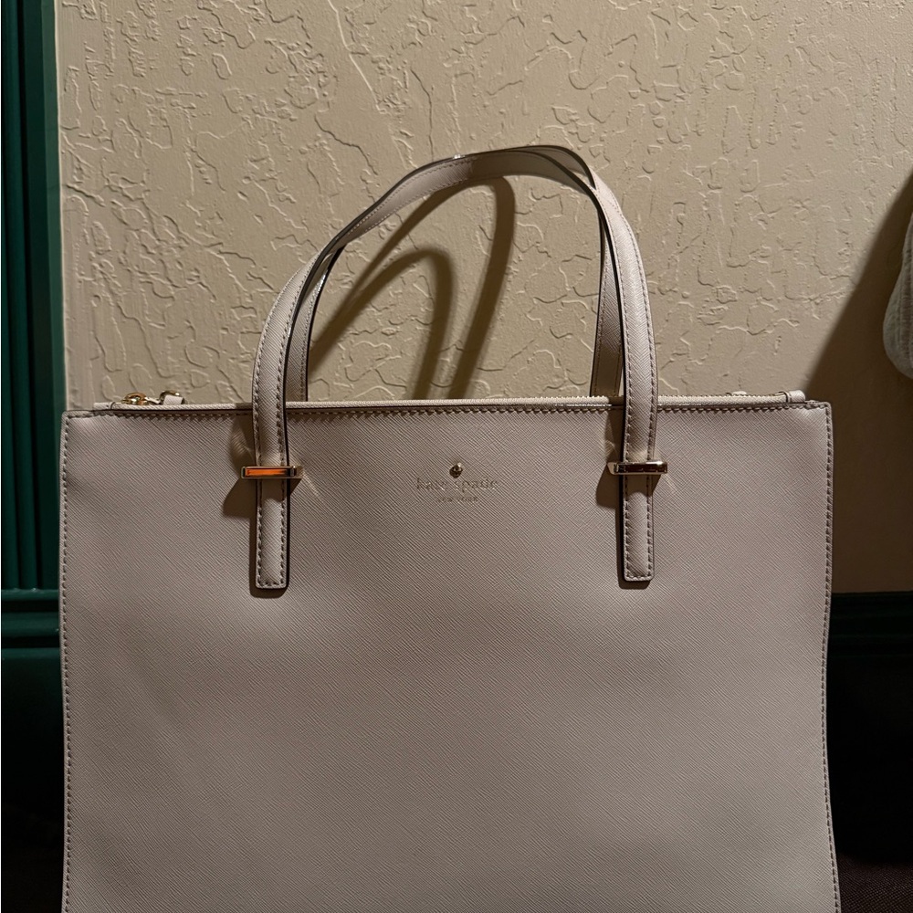 Kate Spade Cream Structured Tote with Metallic Detail